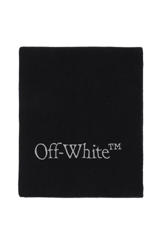 米白色標誌刺繡羊毛圍巾 OMMA052F23KNI001 黑銀