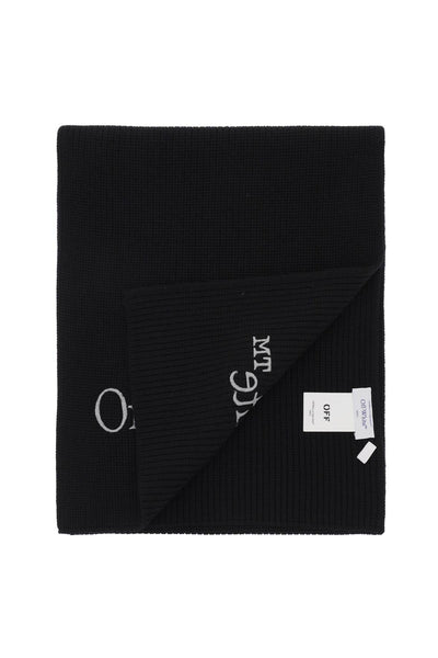 Off-white wool scarf with logo embroidery OMMA052F23KNI001 BLACK SILVER