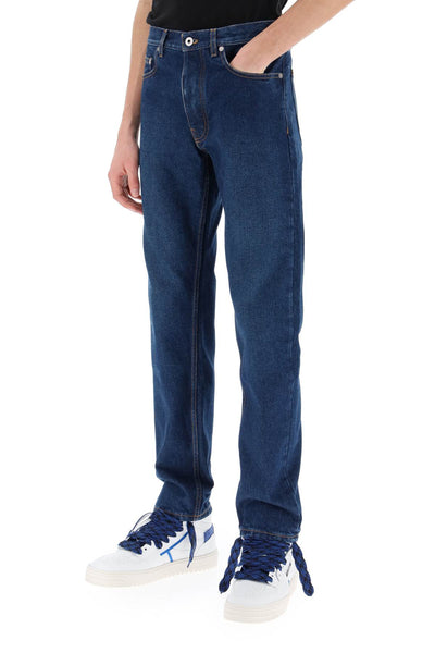 米白色錐形剪裁常規牛仔褲 OMYA175C99DEN004 中藍色