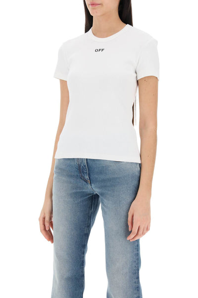 Off-white ribbed t-shirt with off embroidery OWAA065C99JER005 WHITE BLACK