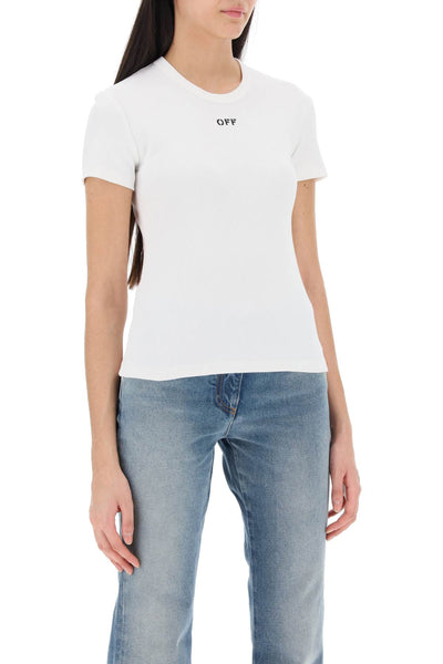 Off-white ribbed t-shirt with off embroidery OWAA065C99JER005 WHITE BLACK
