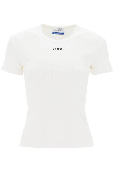 Off-white ribbed t-shirt with off embroidery OWAA065C99JER005 WHITE BLACK