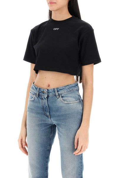 Off-white cropped t-shirt with off embroidery OWAA081C99JER004 BLACK WHITE