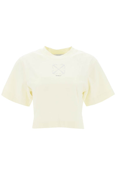 Off-white cropped t-shirt with arrow motif OWAA090F23JER002 BEIGE BLACK