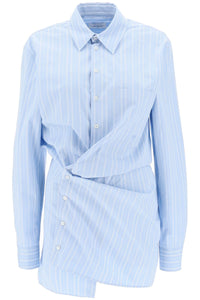 米白色條紋府綢迷你襯衫式洋裝 OWDG005F23FAB003 淺藍色