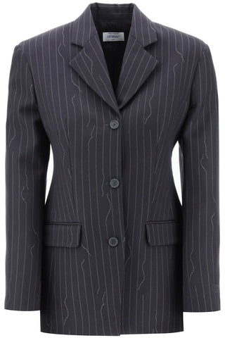 Off-white broken pinstripe pattern jacket with OWEF123S24FAB003 FORGED IRON