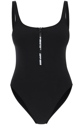 灰白色拉鍊和標誌連身泳衣 OWFC003S23JER001 黑色