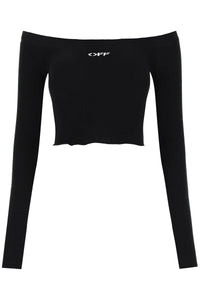 Off-white knitted off-shoulder cropped top OWHE080S24KNI002 BLACK WHITE