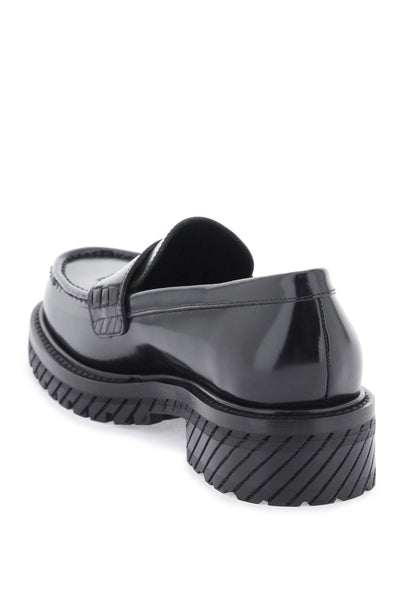 灰白色皮革莫卡辛鞋 OWIG003F23LEA001 黑色 黑色