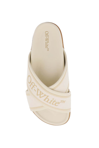 Off-white embroidered logo slides with OWIT003S24LEA001 BEIGE BEIGE
