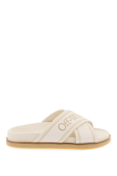 Off-white embroidered logo slides with OWIT003S24LEA001 BEIGE BEIGE