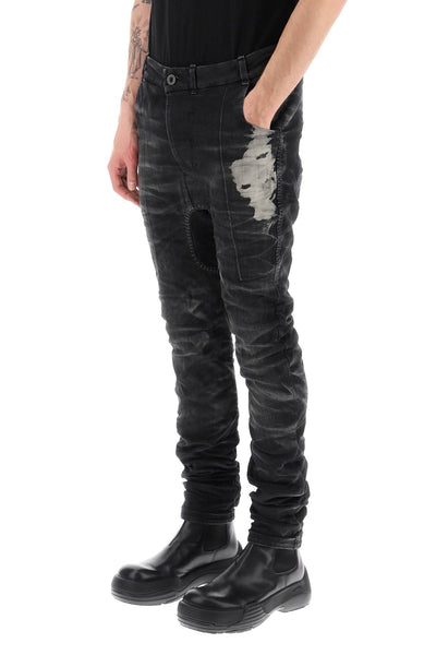 Boris bidjan saberi stone washed jeans with used effect P14 SF F1603K BLACK DENIM