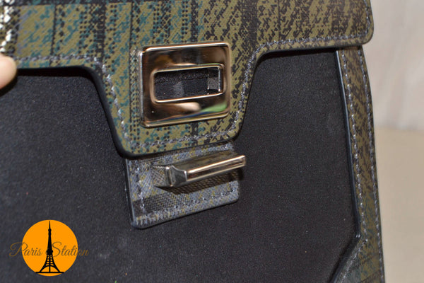 Prada Black/Green Tartan Saffiano Leather Handbag