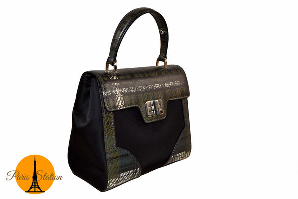 Prada Black/Green Tartan Saffiano Leather Handbag