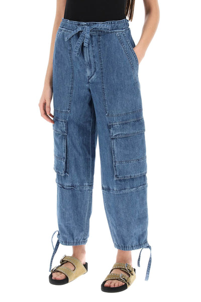 Isabel marant etoile ivy cargo pants in washed effect canvas fabric PA0278FA B1H04E BLUE