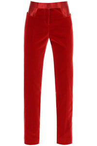 Tom Ford 緞帶天鵝絨長褲 PAW544 FAX171 紅色