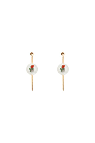 Saf safu 「珍珠與玫瑰」圈形耳環 珍珠玫瑰圈金