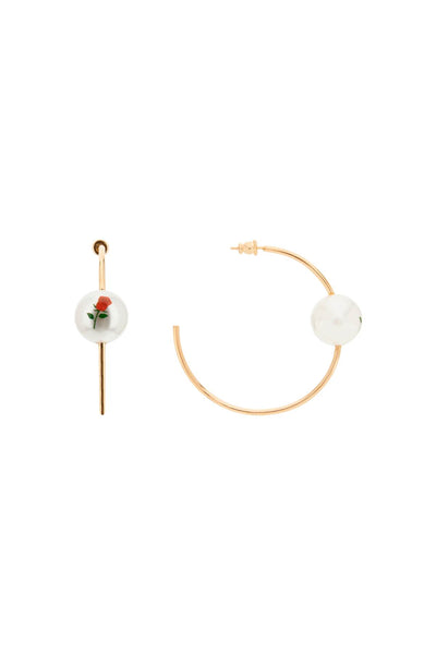 Saf safu 「珍珠與玫瑰」圈形耳環 珍珠玫瑰圈金