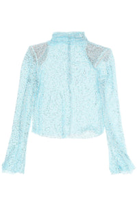 Self portrait long-sleeved top with sequins and beads PF23 109T BL BLUE