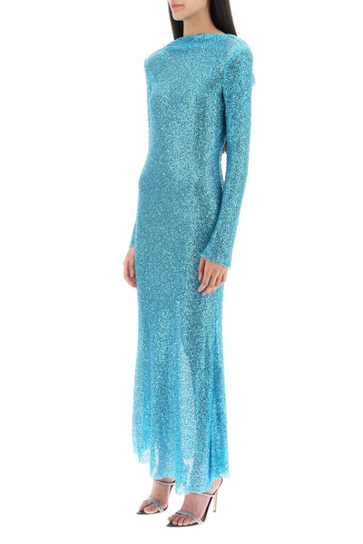 Self portrait long-sleeved maxi dress with sequins and beads PF23 109X BL BLUE