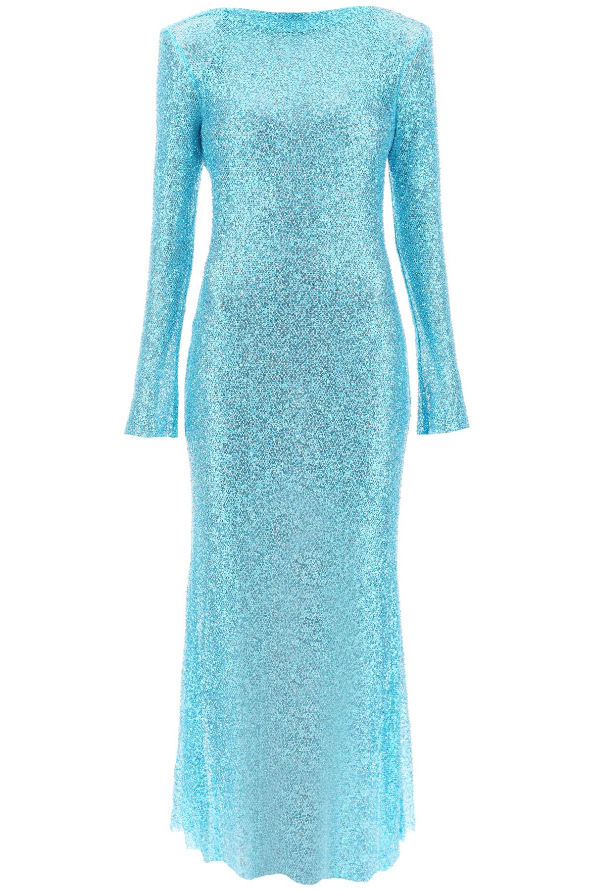 Self portrait long-sleeved maxi dress with sequins and beads PF23 109X BL BLUE