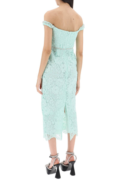 Self portrait midi dress in floral lace with crystals PF23 114M G GREEN