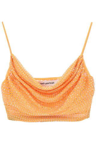 Self portrait cropped top in mesh with rhinestones all-over PF23 174T O ORANGE