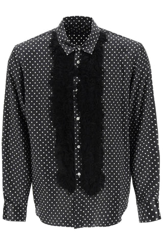 Comme des garcons homme plus satin shirt with eco-fur inserts PL B018 BLACK WHT BLK