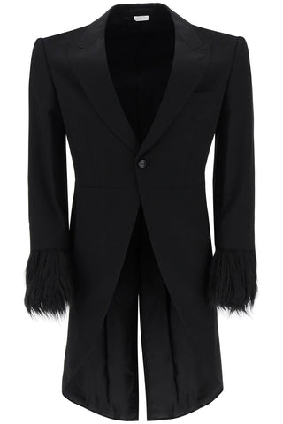 Comme des garcons homme plus tailcoat with eco-fur inserts PL J030 BLACK BLACK