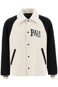 棕櫚天使刺繡羊毛校隊夾克 PMER018F23FAB001 奶油黑色