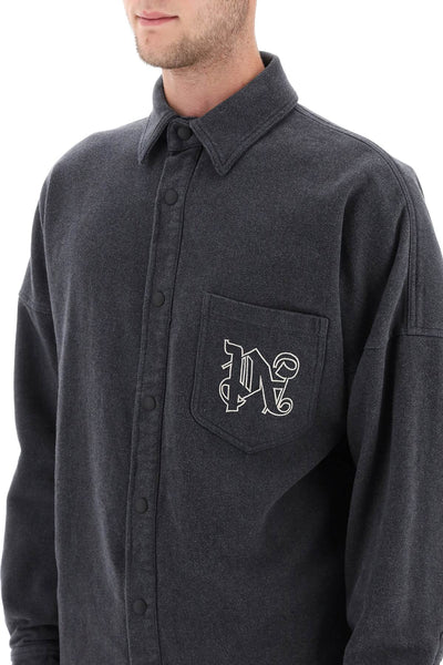 Palm angels pa monogram flannel overshirt PMES002E23FAB001 ANTRACITE OFF