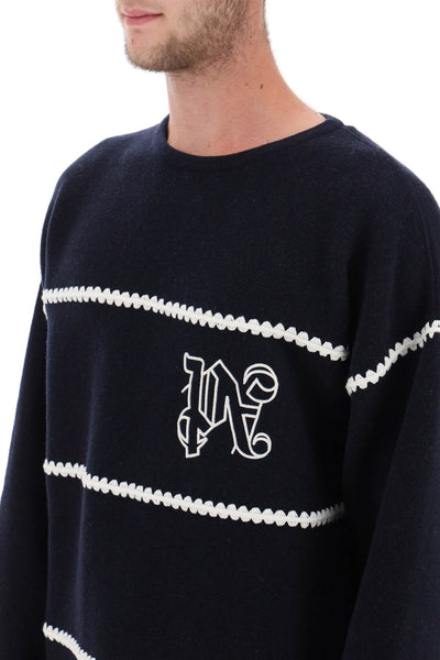 Palm angels embroidered jacquard sweater PMHE048E23KNI001 NAVY BLUE