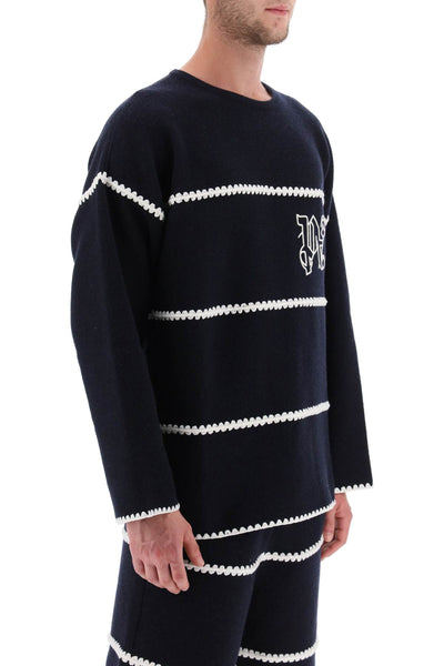 Palm angels embroidered jacquard sweater PMHE048E23KNI001 NAVY BLUE