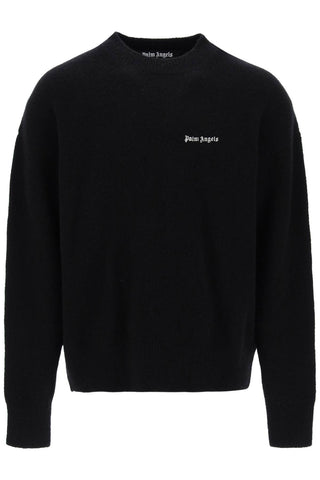 Palm angels sweater with logo embroidery PMHE054F23KNI005 BLACK WHITE