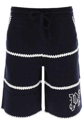 Palm angels wool knit shorts with contrasting trims PMHM005E23KNI001 NAVY BLUE