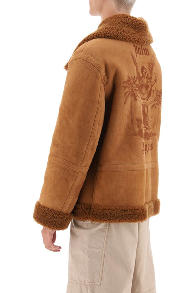 Palm angels university shearling jacket PMJA025F23LEA001 BROWN  BEIGE