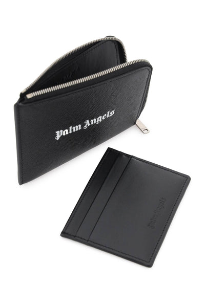 Palm angels mini pouch with pull-out cardholder PMND010S23LEA003 BLACK WHITE