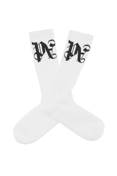 Palm angels pa monogram socks PMRA001E23FAB002 WHITE BLACK