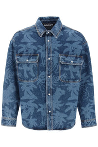 Palm angels 'palmity' overshirt in denim with laser print all-over PMYD020E23DEN001 BLUE LIGHT