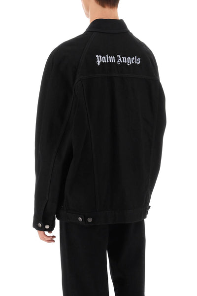 棕櫚天使標誌刺繡牛仔夾克 PMYE038F23DEN002 黑色 白色