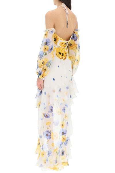 Raquel diniz 'luna' asymmetric silk dress PR5096L RD125C YELLOW BLUE BLOSSOM