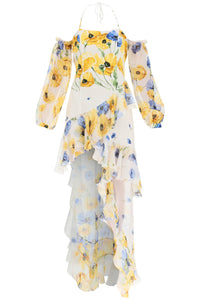 Raquel diniz 'luna' asymmetric silk dress PR5096L RD125C YELLOW BLUE BLOSSOM