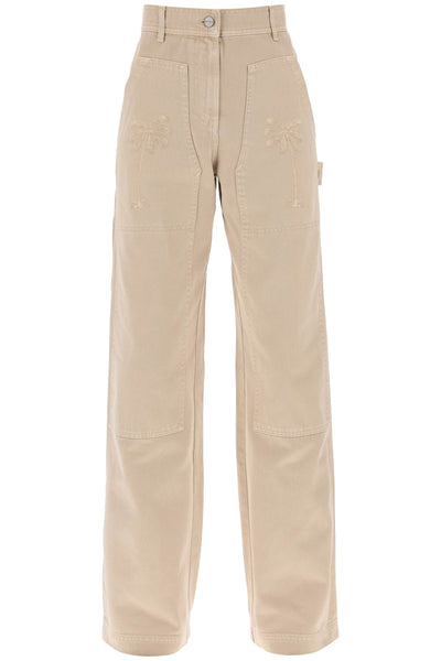 Palm angels 'gd bull' cargo pants with embroidered palm trees PWCF008E23FAB001 BEIGE BEIGE