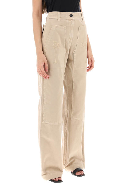 Palm angels 'gd bull' cargo pants with embroidered palm trees PWCF008E23FAB001 BEIGE BEIGE