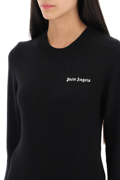 Palm angels cropped sweater with logo print PWHE051F23KNI001 BLACK OFF WHITE