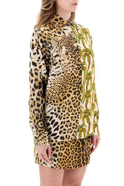 Roberto cavalli jaguar and palm tree printed shirt QWT704SZG41 MULTI