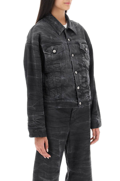 Mm6 maison margiela crinkle-effect denim jacket S52AM0257 S30868 BLACK