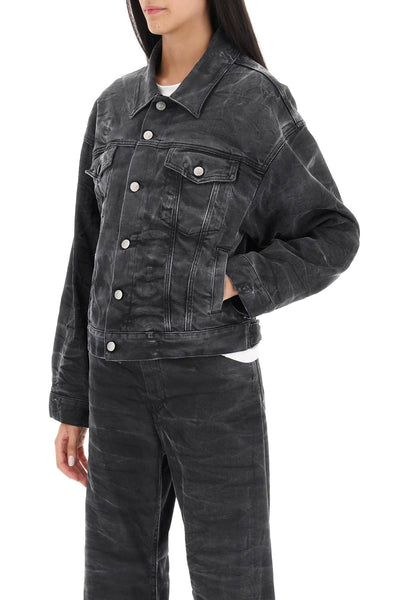 Mm6 maison margiela crinkle-effect denim jacket S52AM0257 S30868 BLACK