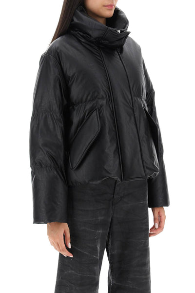 Mm6 maison margiela faux leather puffer jacket with back logo embroidery S52AM0280 S53057 BLACK