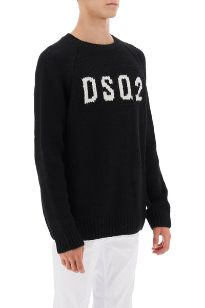 Dsquared2 dsq2 wool sweater S71HA1237 S18089 BLACK NATURAL GREY LOGO